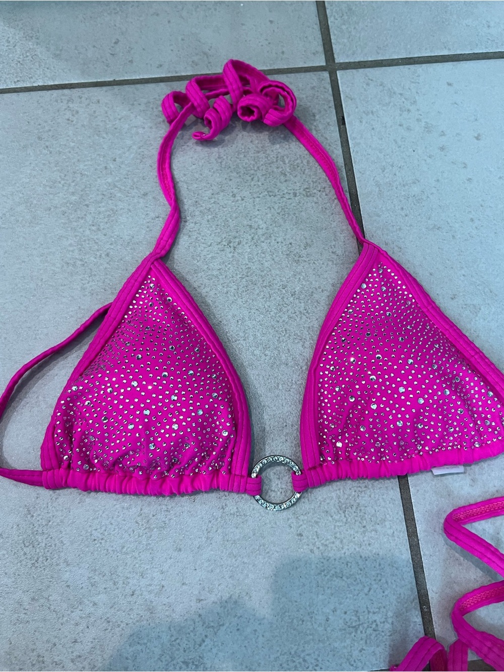 Amazon Hot Pink Rhinestone Triangle Bikini Set - Picture 2 of 6